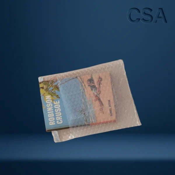 Hışır + baloncuk yapılı koruma torbası ile kitap paketleme görseli